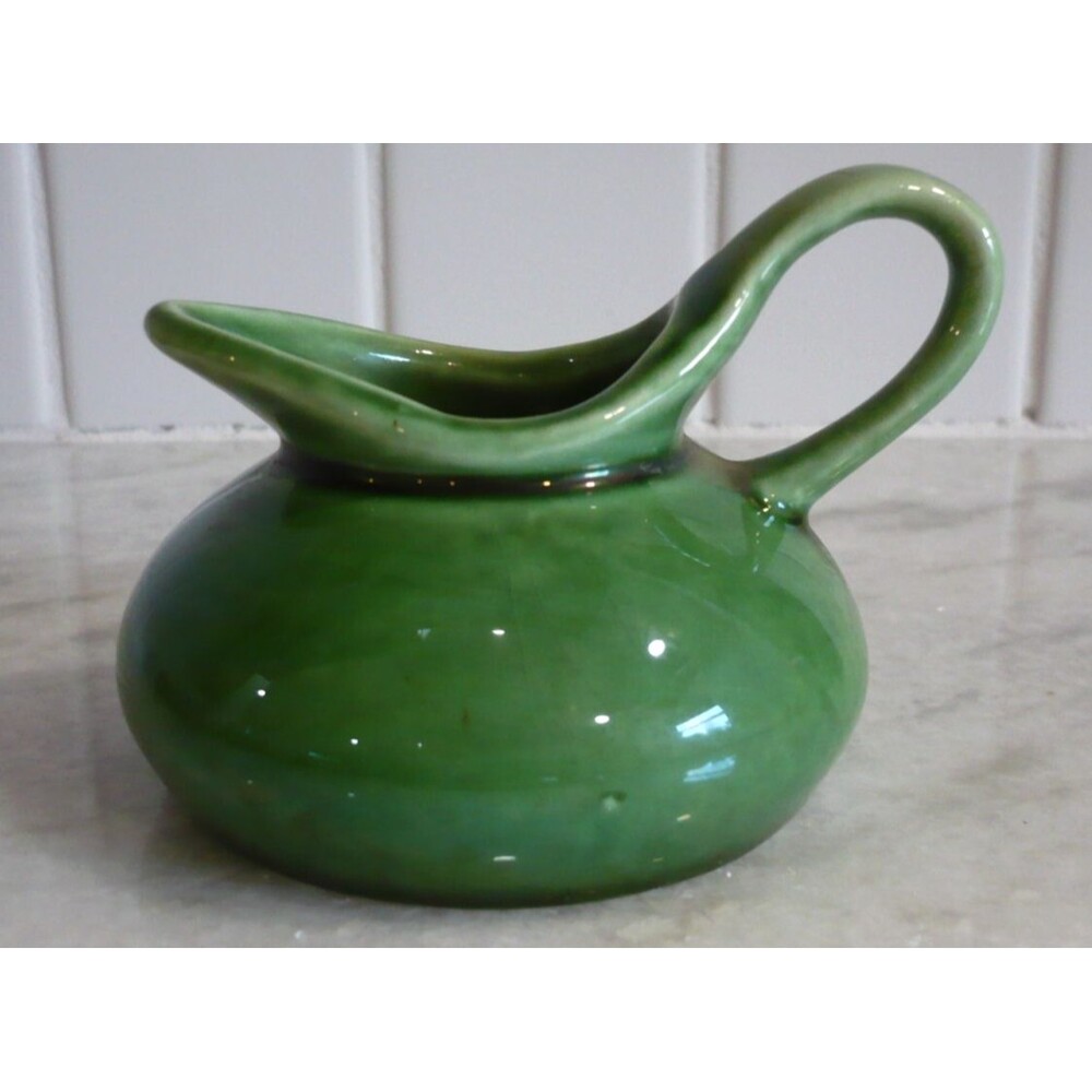 Vtg MCM Pottery Green Handle Small Mini Pitcher Jug Creamer Art Camark 251 USA